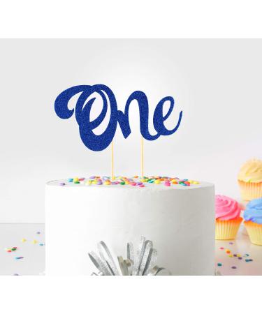 1st First Birthday Cake Topper Decoration ((Blue) - One - with Double Sided Glitter Stock)