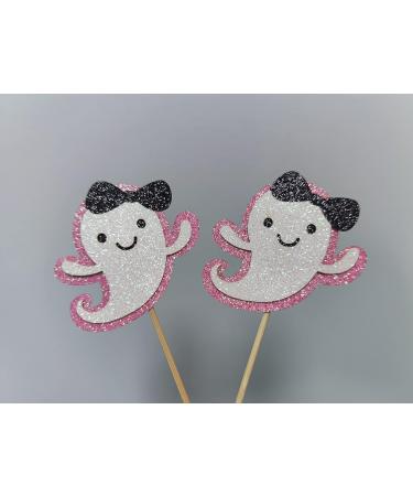 Pink and Black Glitter Ghost Cupcake Toppers- Ghost Decorations Pink and Black Halloween Party Decorations Halloween Baby Shower Cupcake Toppers Decor - Buy Online on GoSupps.com