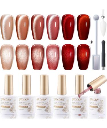 Gellen Cat Eye Gel Nail Polish Kit - Burgundy Gel Nail Polish Cat Eye Gel 6 Colors Coffee & Red Wine Tones Nail Art Gel 10ml Burgundy Series - Buy Online on GoSupps.com