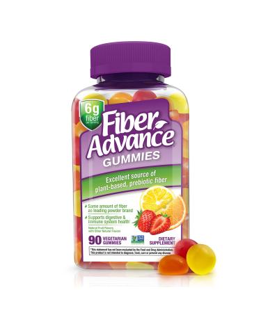 Fiber Advance Gummies | 100% Plant Based Fiber Supplement for Digestive Health | Chicory Root Inulin Prebiotic Fiber Gummies for Adults | Gluten Free  Vegetarian  & Non-GMO  90 Count 90 Count (Pack of 1)