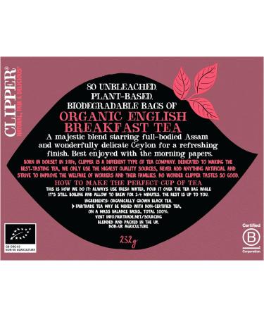 Clipper Fairtrade Organic English Breakfast Tea Bags - 80 Black Tea Bags | Eco-Friendly, Sustainable & Fair Trade - Buy Online on GoSupps.com