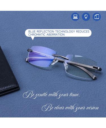Shop Premium Aluminum Progressive Multifocus Reading Glasses for Men | Blue Light Blocking Rimless Multifocal Metal Readers - 1.25x-2.5x Strength - Buy Online on GoSupps.com