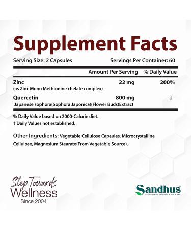 Zinc Quercetin 120 Capsules - Vegetarian Friendly | Immune Support Supplement - Buy Online on GoSupps.com