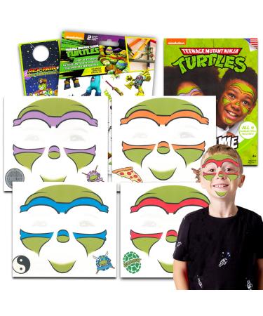 TMNT Temporary Tattoos for Halloween Costume - Bundle with 4 Teenage Mutant Ninja Turtles Face Painting Tattoo Sheets Plus Stickers and More | TMNT Halloween Costume Kids