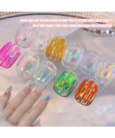 Glass Paper Nail Stickers 12 Jars Aurora Irregular Laser Cellophane Nail Art Flakes Broken Glass Pieces Stripe Line Paper Nail Decals for Nail Art Design Decorations DIY Crafts - Buy Online on GoSupps.com