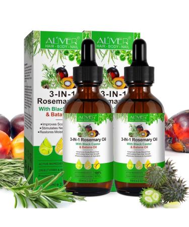 PBeauty 2x Hair Oil 3in1 Rosemary Oil Castor Oil & Batana Oil 60ml Essential Oil for Hair Care Skin Care & Hair Growth For Hair Growth Cares for Skin & Nails Massage Oil 2 x 60ml