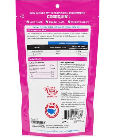 Nutramax Cosequin Joint Health Supplement for Cats - Glucosamine, Chondroitin, Omega-3 - 60 Soft Chews - Buy Online on GoSupps.com