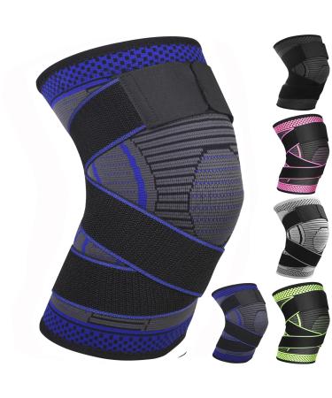 Adjustable Knee Support Brace 1 pack Compression Knee Sleeves for Men Women Use for Meniscus Tear Arthritis Tendinitis Ligament Injury Weight Lifting Anti Slip Knee Brace (Dark Blue Medium) Dark Blue Medium