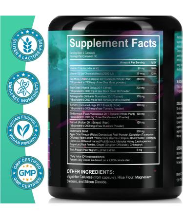 Sea Moss Black Seed Oil Ashwagandha Turmeric Bladderwrack Burdock Root Capsule with Chlorophyll Elderberry Manuka Dandelion Ginger Vitamin C Vitamin D3 Immunity & Energy Support 60 Counts 60 Count (Pack of 1) - Buy Online on GoSupps.com