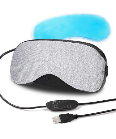 Portable Cold and Hot USB Heated Steam Eye Mask + Reusable Ice Gels for Sleeping, Eye Puffiness, Dry Eye, Tired Eyes, and Eye Bag with Time and Temperature Control, Best Mother's Day Gift Gray