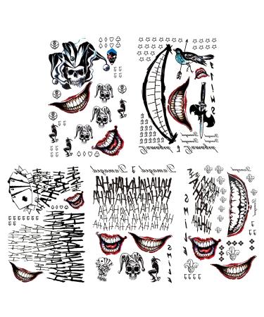 Kotbs 5 Large Halloween Tattoo  the Jok Temporary Tattoos for Men Women Size 8.2'' x 11.6''  Perfect for Halloween  Parties  Cosplay and Costumes  Removable JK Tattoos (5 Sheets)