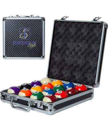 Imperium Style Pool Balls Billiard Set - Regulation Size - 17 Pc Professional Set with Cue Ball and Case - Multi Colored - 2.25 57.15mm Size - Buy Online on GoSupps.com