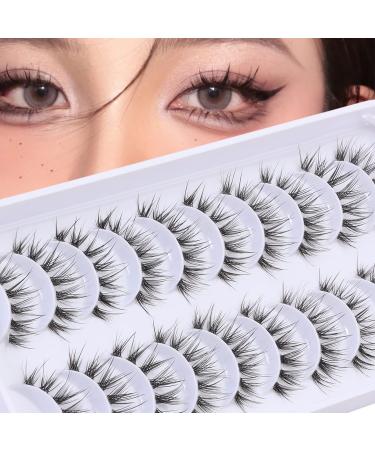 outopen 10 Pairs Clear Band Manga Lashes Natural Look 12MM Anime Lashes Spiky Japanese Korean Asian False Eyelashes Look Like Individual Clusters(Y18|12MM) A01-Clear Band Lashes-Manga lashes-Y18|8-12MM