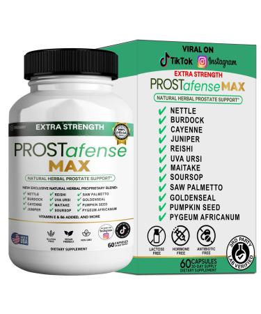 Prostafense Max Prostate Support Supplement - Natural Herbal Blend with Saw Palmetto Pumpkin Seed Pygeum Uva Ursi - Gluten Free Vegan Non-GMO - 60 Capsules (1)