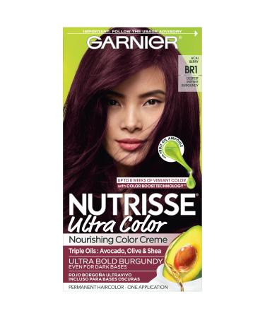 Garnier Hair Color Nutrisse Ultra Color Nourishing Creme BR1 Deepest Intense Burgundy (Acai Berry) Red Permanent Hair Dye 1 Count (Packaging May Vary)