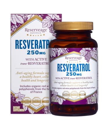 ReserveAge Nutrition Resveratrol with Active Trans-Resveratrol 250 mg 120 Veggie Capsules