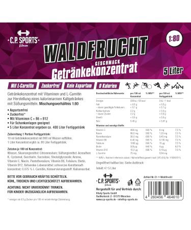 C.P.Sports Sugar-Free Beverage Syrup | Forest Fruit Vitamin Drink Concentrate | 5L Pack with Pump for Sports Nutrition - Buy Online on GoSupps.com