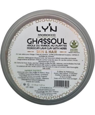  Ly'n Morocco Moroccan Clay with Moroccan Ghassoul Plants for sublimated skin and hair. 100% natural Face Hair Hammam Purifying Vegan - 150 g - Buy Online on GoSupps.com