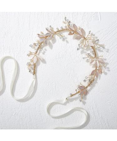 SWEETV Gold Wedding Headband Crystal Hair Vine Handmade Bridal Headpieces Wedding Hair Accessories for Bride