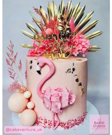 The Baked Studio - Dried Flower Cake Topper Set With Hot Pink & Gold Ombre Sun Palm Leaf Leaves & White Dried Flowers For Cake Decorating (Hot Pink & Gold) - Buy Online on GoSupps.com