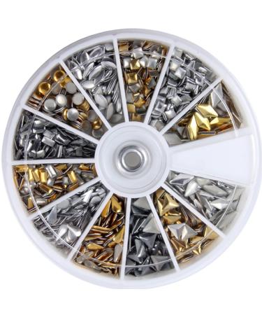 enForten 600pcs 3D Design Nail Art Different Studs Silver Stud Wheel Manicure Style 1