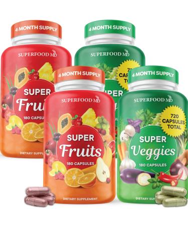 Superfood Fruit and Veggie Supplement - 720 Fruit and Veggie Capsules with Olive Leaf -100% Whole Super Fruit and Super Vegetable Supplements & Vitamin Made in USA Soy Free (360 Count (Pack of 2)
