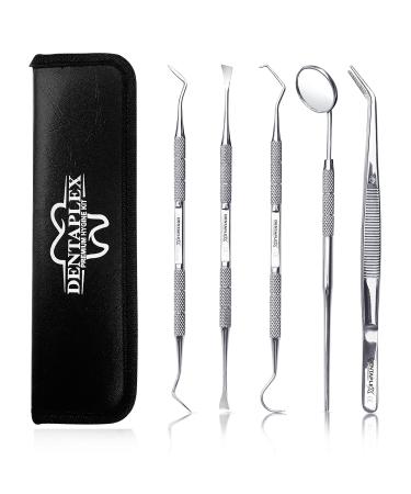 Dentaplex 5 Pcs Oral Dental Care Kit for Teeth Cleaning Whitening Plaque Calculus Removal Tartar Remover Tools Tooth Picks Dentist Mirror and Tweezers for Personal & Pets use
