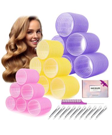 Jumbo Hair Rollers sets Self Grip Rollers 3 Sizes 36 Packs with Metal Clips & Comb Salon Hair Dressing Curlers Large Hair Rollers for Long & Medium Hair (2.4/2/1.42) Large sizes hair rollers