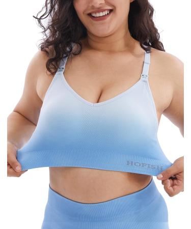 HOFISH Seamless Medium Impact Nursing Sports Bra - Blue-white - Pregnancy and Breastfeeding Maternity Bra - Buy Online on GoSupps.com