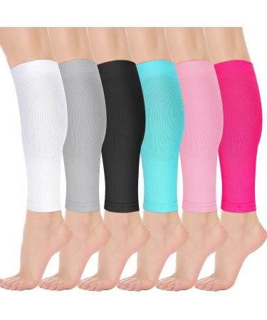 6 Pairs Calf Compression Sleeve Women Footless Compression Stockings Elastic Leg Compression Sleeve Calf Shin Supports for Running Nurse Pregnant Pregnancy, 6 Colors (Medium)