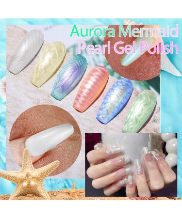 NAILGIL Pearl Gel Nail Polish Set Mermaid Gel Polish White Pink Blue Green Yellow Aurora Shimmer Nail Drawing Soak Off Led Gel for Swirl Shell Thread Pearlescent Iridescent Effect Set Pearl Set - Buy Online on GoSupps.com