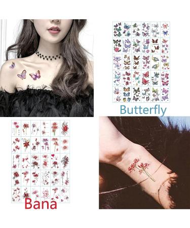 Gireatick 120pcs Temporary Tattoos Butterfly Flower Stickers for Body Art - Colorful Watercolor Rose Peony Peach Blossoms Fake Tattoos for Women - Buy Online on GoSupps.com