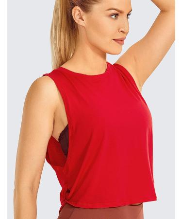 CRZ YOGA Pima Cotton Cropped Tank Top for Women - Sleeveless Athletic Yoga Shirt | Deep Armhole - Festival Red | Medium - Buy Online on GoSupps.com