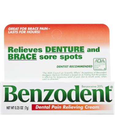 Benzodent Dental Pain Relieving Cream for Dentures and Braces, 0.25 oz tube