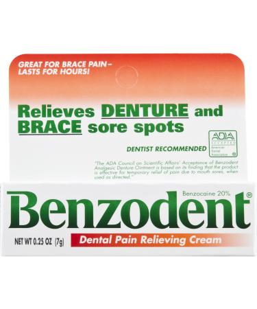 Benzodent Dental Pain Relieving Cream for Dentures and Braces, 0.25 Ounce Tube