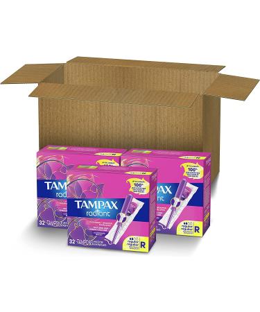 Tampax Radiant Tampons Regular Absorbency 96ct - BPA-Free Applicator, LeakGuard Braid | Unscented - Buy Online on GoSupps.com