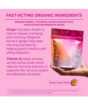 Pink Stork Morning Sickness Sweets - Ginger Mango Pregnancy Candy | Nausea Relief + Digestion | 100% Organic with Vitamin B6 | Women-Owned | 30 Hard Lozenges - Buy Online on GoSupps.com