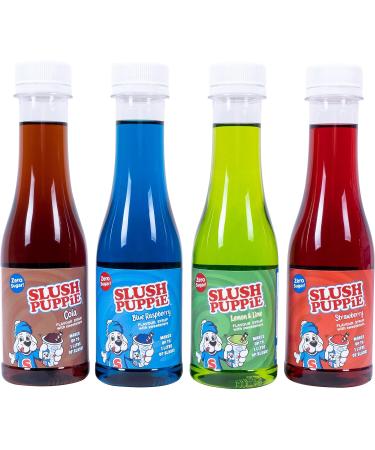 SLUSH PUPPiE ZERO 4-Pack Syrup Set. Includes Cola Blue Raspberry Lemon & Lime & Strawberry Flavours. Zero Sugar Slush Puppy Syrup Gift Set. 4 x 180ml. Official SLUSH PUPPiE Merchandise. - Buy Online on GoSupps.com