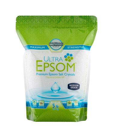 SaltWorks Ultra Epsom Bath Salt, Unscented, Medium Grain, 5 Pound Bag 5 Pound (Pack of 1) Medium Grain