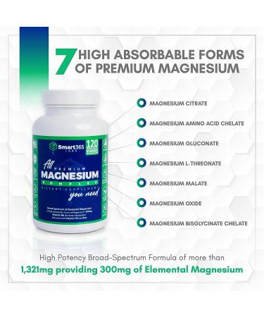 Premium Magnesium Complex | 1321mg Blend, 300mg Elemental Magnesium | Citrate, Chelate, Gluconate, L-Threonate, Malate, Oxide, Bisglycinate | 120 Capsules - Buy Online on GoSupps.com
