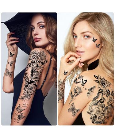 SOOVSY Flower Temporary Tattoos - Butterfly, Bee, Rose Design | Waterproof, Lasting 3D Tattoo Stickers for Women - 49 Sheets - Buy Online on GoSupps.com