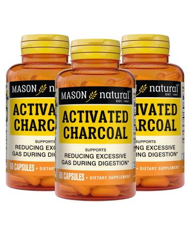 MASON NATURAL Activated Charcoal - Alleviates Gas and Bloating Promotes Natural Detoxification Highly Absorbent Supplement 60 Capsules (Pack of 3)