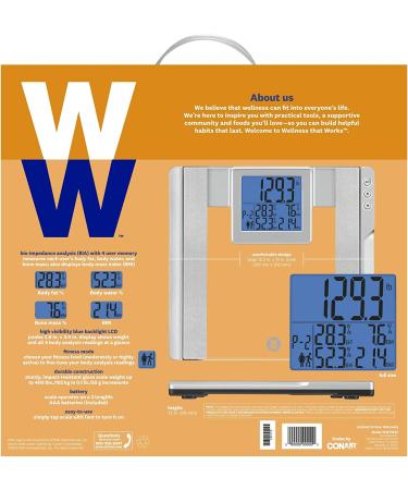 WW Scales by Conair Body Analysis Glass Bathroom Scale - 4 User Memory, 400 Lbs. Capacity, Silver with Blue Backlight - Buy Online on GoSupps.com