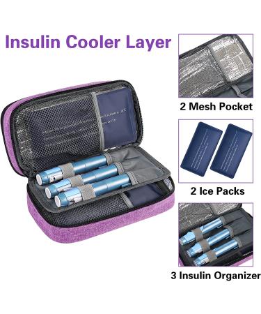 Diabetic Travel Case for Women | Double Layer Insulin Cooler with Ice Packs | Pen & Medication Storage Pockets | Purple - Buy Online on GoSupps.com
