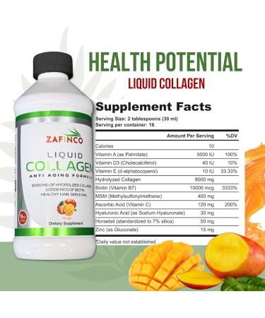 Best liquid collagen (mango flavor) US made & Lab tested sugar free premium peptides for women & men. powerful 10000 mcg Biotin+ 8000 mg hydrolyzed for anti aging glowing skin hair nail+ joint-16floz Mango 16 Fl Oz (Pack o  - Buy Online on GoSupps.com