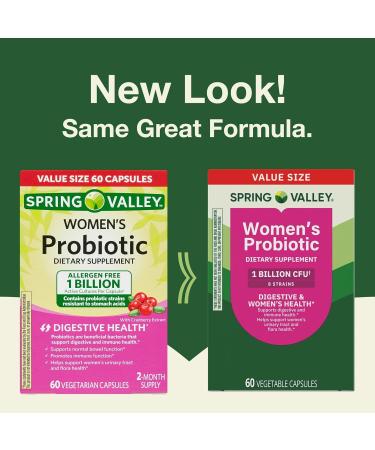 Probiotics for Women Capsules Dietary Supplement 1 Billion CFUs - Digestive Health by Spring Valley (60 Capsules - Pack of 1) - Set by Basket Goods - Buy Online on GoSupps.com