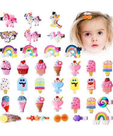 36 Pieces Cute Hair Clips for Girls Candy Rainbow Hairpins Ice Cream Unicorn Cute Barrettes Clips Fun Dessert Patterns Hair Accessories Cartoon Flower Fruit Hair Clips