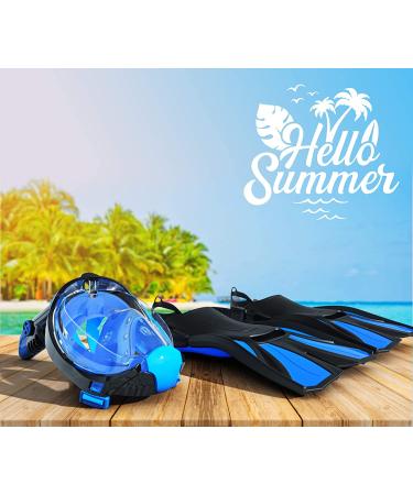 Cozia Design Full Face Snorkel Set - Blue, Adult Size Large-X-Large | 180 Panoramic View, Anti-Fog, Anti-Leak - Includes Adjustable Swim Fins - Buy Online on GoSupps.com