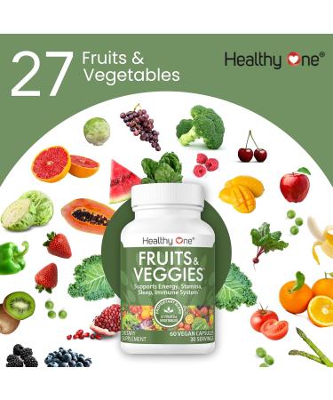 Fruits & Veggies Formula - 27 Premium Whole Foods - Organic Ingredients - Equals 3 Servings of Fruits & Vegetables - Improve Energy Focus & Immune Function - Fiber - Antioxidants - 60ct (30 Serv) 60 Count (Pack of 1) - Buy Online on GoSupps.com