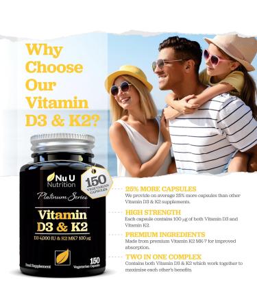 High Strength Vitamin D3 4000 IU & K2 100 g MK7-150 Capsules - 5 Month Supply - Made in UK - Buy Online on GoSupps.com